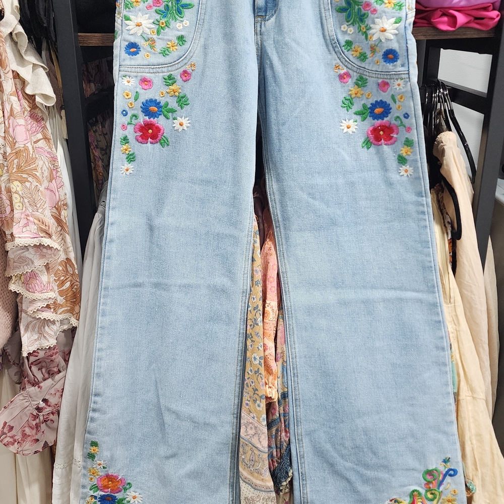 On Hold - Spell Light Blue Wanderlust Floral Embroidered Jeans - Picture 8 of 13